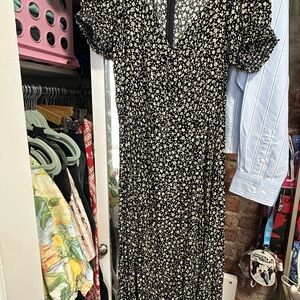 Reformation Lacey Black and Cream Floral Dress